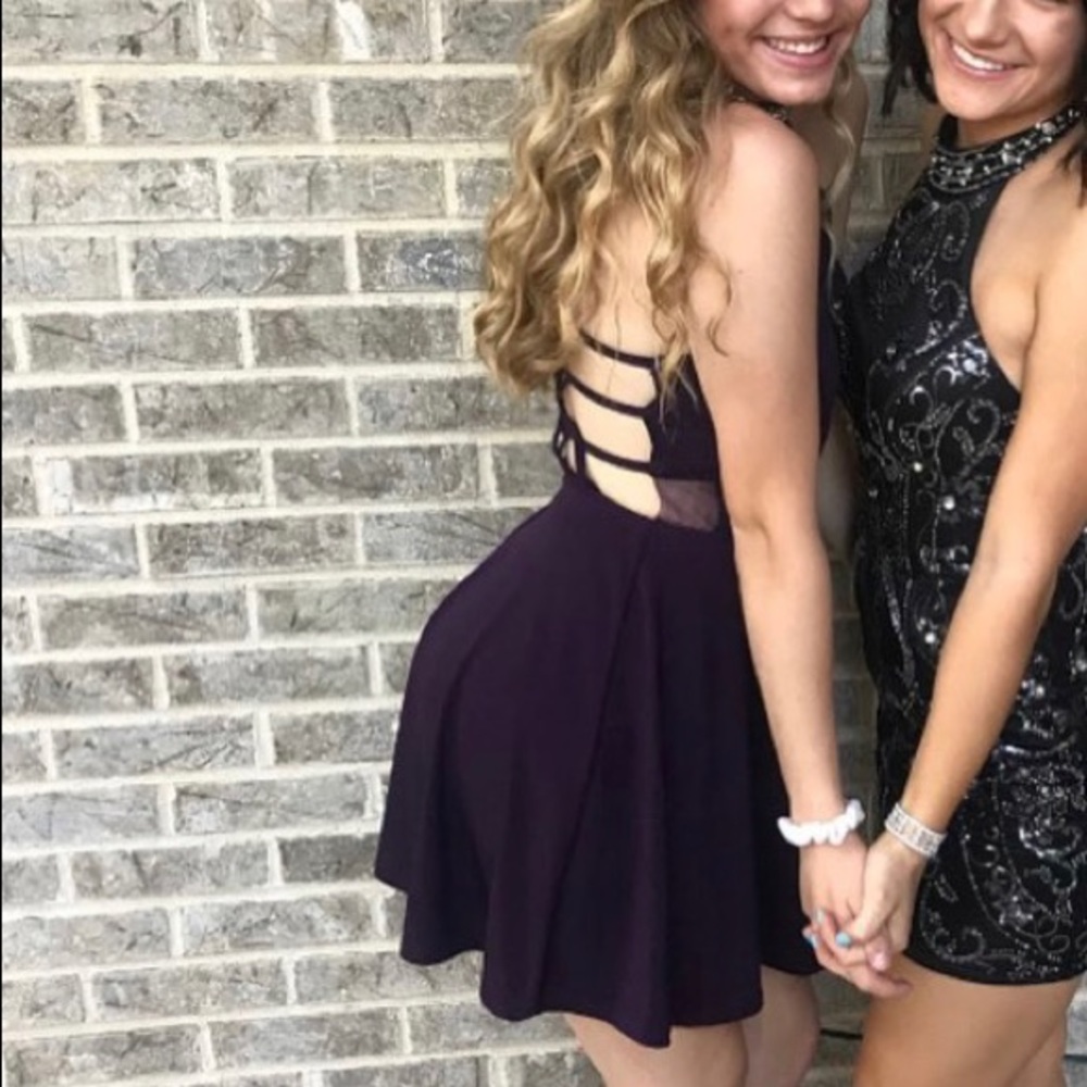 Purple Halter intricate Back Medi Dress